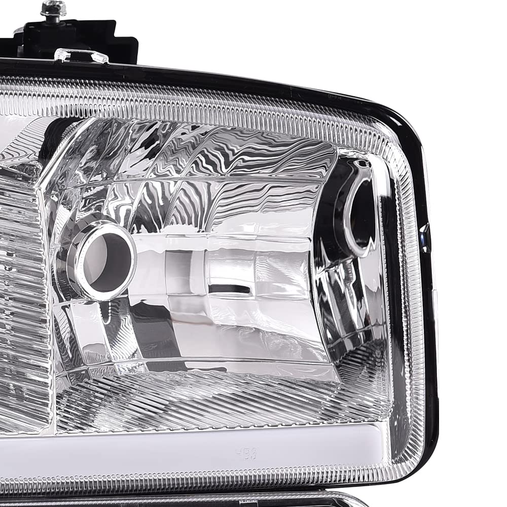 PIT66 LED DRL Headlight Assembly Compatible with 1999-2007 GMC Sierra 1500 2500HD 3500 /Fit 99-06 Yukon, (NOT Fit Denali Trims) Clear Lens Chrome Housing Amber Reflector Headlamps Accessories