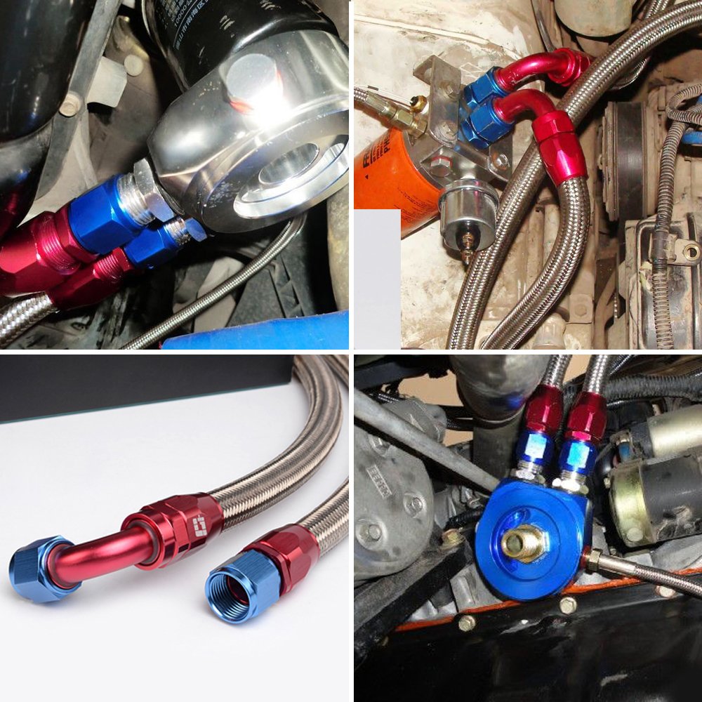 PIT66 AN4 16.4Ft Stainless Steel & Nylon Braided Fuel Line Hose + Fitting Hose End Adaptor Kit Silver (Tube OD: 11mm IN ID: 7mm)
