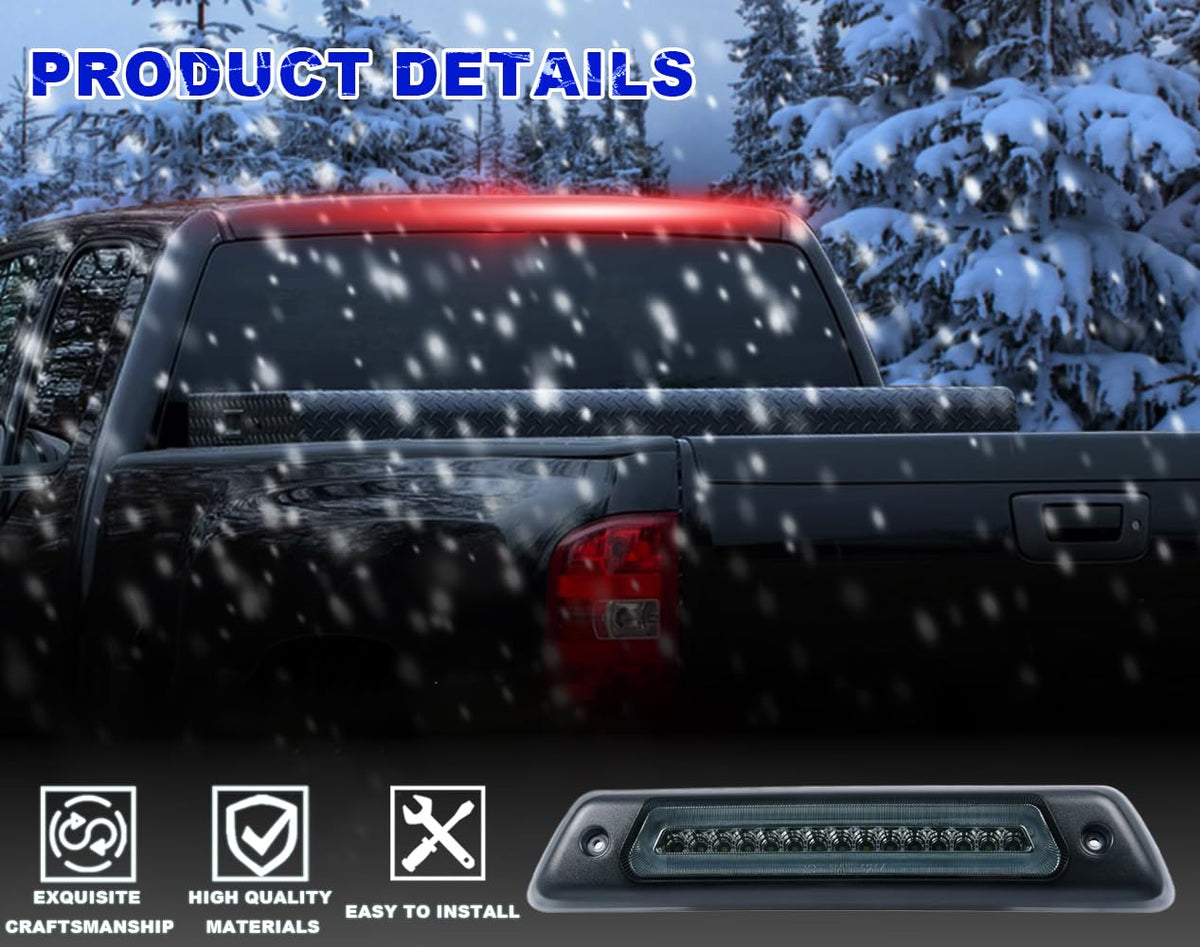 PIT66 LED 3rd Brake Light, Compatible with 09-14 Ford F150 Rear High Mount Stop Parking Lights Assembly Third Brake Cargo Lamps Black Housing Smoky Lens