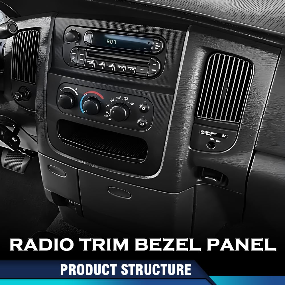 PIT66 Dash Radio Bezel Trim Fit Dodge Ram 1500 2500 3500 2002-2005, Black